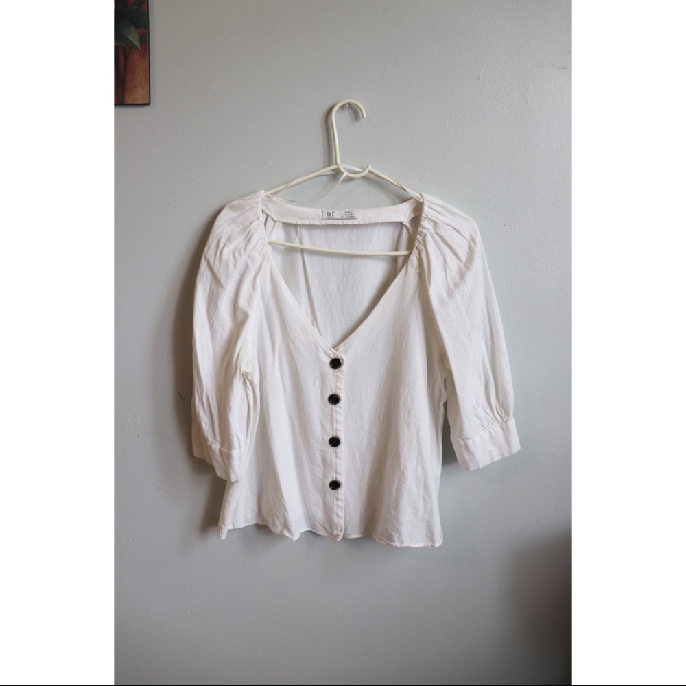 Zara White Puff Sleeve Top